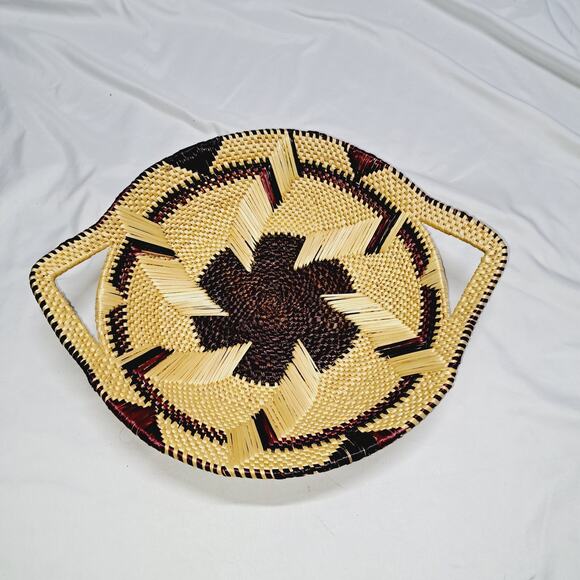 African Soe Tray Handmade Woven Sea Grass Bread Server Fruit Basket 14 x 3 - Picture 1 of 5